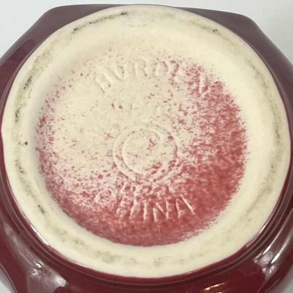 Burgundy Teapot 6" Red Ceramic Burden China POOR MCM Mid Century Retro Art Deco - Picture 7 of 14